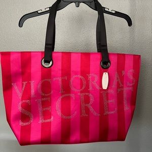 NWT. Victorias Secret bling faux satin striped tote bag!